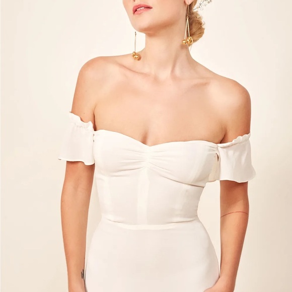 NEW NWT Reformation Butterfly Dress Ivory Off-Shoulder Midi Size 10 NWT - Picture 5 of 11